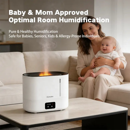 4L Top Fill Cool Mist Humidifier,Simulated Flame Essential Oil for Large Room for Baby,Fireplace Long Run Time,Auto Shut-Off 2-In-1 Purifier 10H Runtime 35 Db Quiet Supersized Easy to Clean & Fill, Humidifier for Dry Air Relief,White
