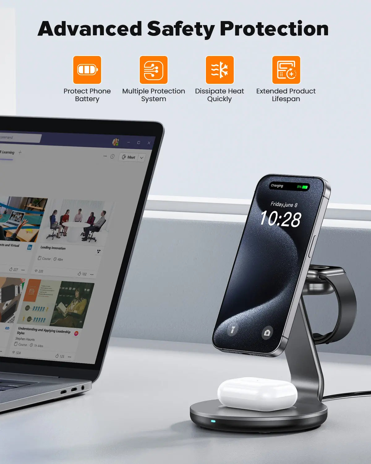 HERRBOL 3-In-1 Charging Station Compatible with Magsafe Wireless Charger for Iphone 12/13/14/15/16 Series for Airpods Iwatch Series Wireless Charger