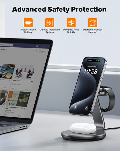 HERRBOL 3-In-1 Charging Station Compatible with Magsafe Wireless Charger for Iphone 12/13/14/15/16 Series for Airpods Iwatch Series Wireless Charger