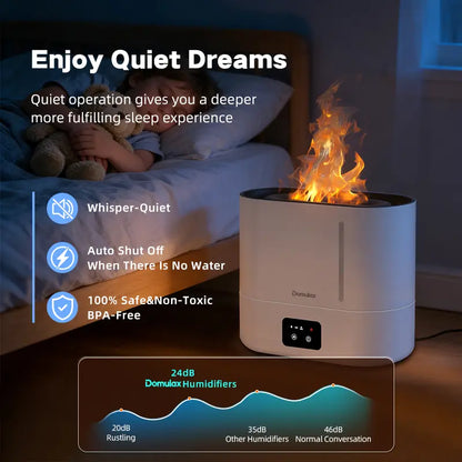 4L Top Fill Cool Mist Humidifier,Simulated Flame Essential Oil for Large Room for Baby,Fireplace Long Run Time,Auto Shut-Off 2-In-1 Purifier 10H Runtime 35 Db Quiet Supersized Easy to Clean & Fill, Humidifier for Dry Air Relief,White