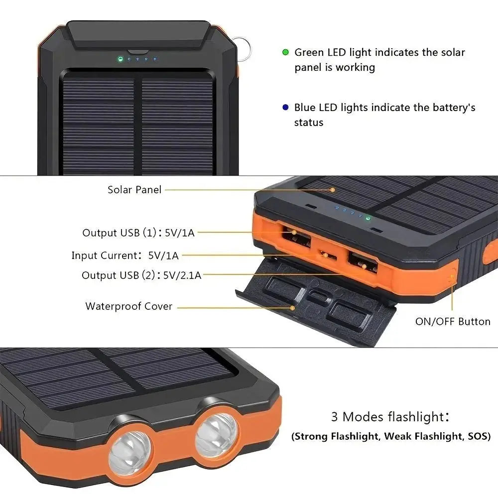 Portable Solar Power Bank with LED Light