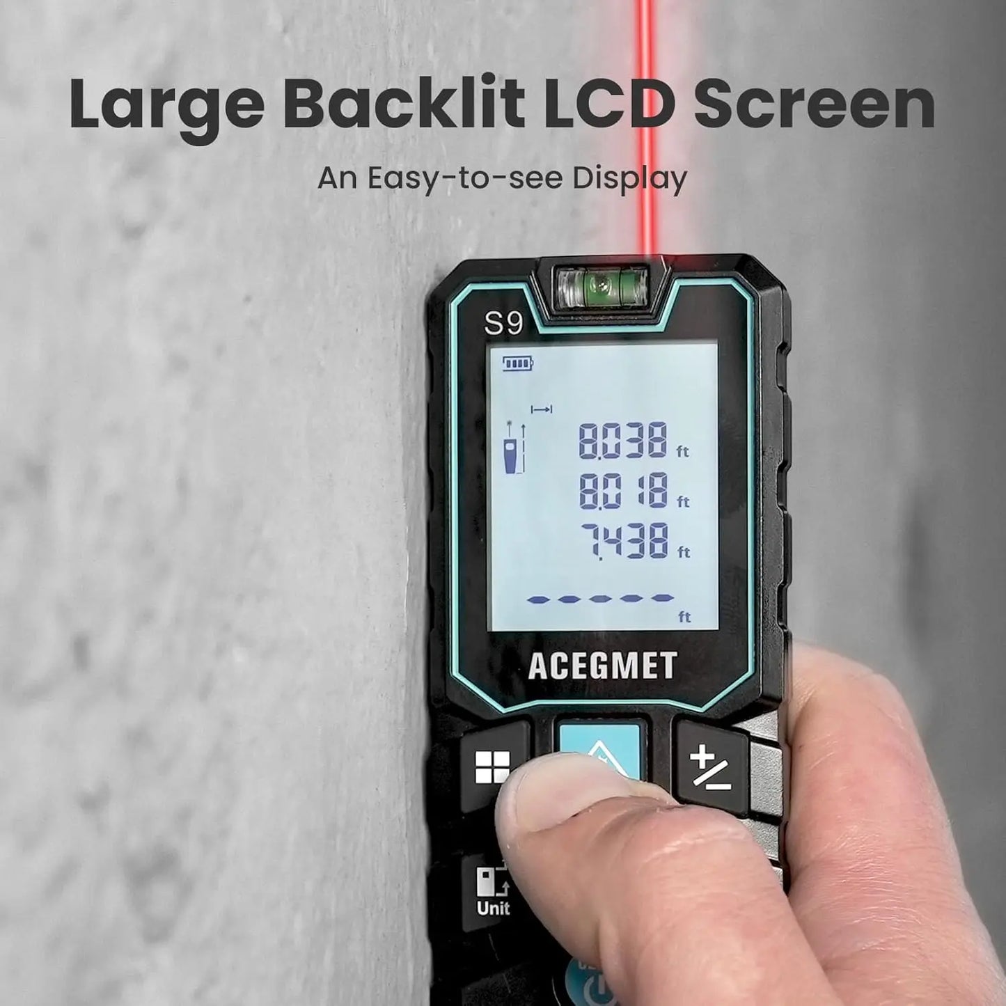 ACEGMET Laser Measure S9 , 229Ft Laser Measurement Tool, Room Laser Measuring Tool with 2 Bubble Levels, LCD Backlit Display, IP54 Waterproof, Pythagorean Mode for Distance, Area, Volume,For Men Gift Tiktokshopholidayhaul
