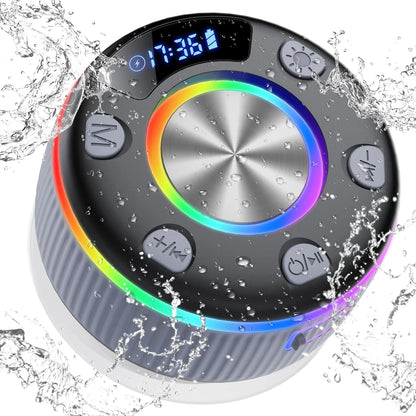 Bluetooth Shower Speaker, Portable Bluetooth 5.3 Speakers Wireless with Time Display, IP7 Waterproof Mini Speaker with RGB Lights, Stereo Bass, Suction Cup, for Bathroom Party Travel Outdoor