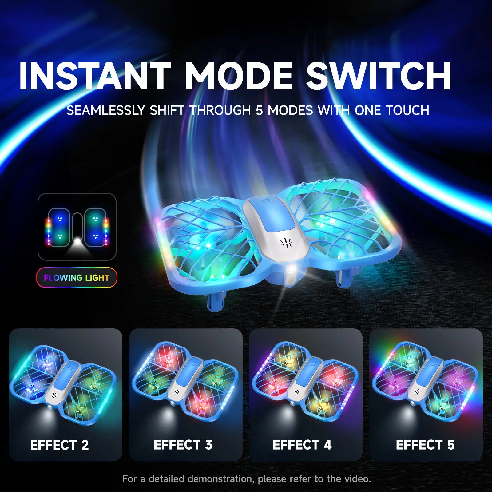 Uranhub Drones for Kids, Mini Drone with 5 Lighting Modes, 22-Min Flight Time RC Drone with 2 Batteries, 3D Flip, 3-Speed, Propeller Protection Cover