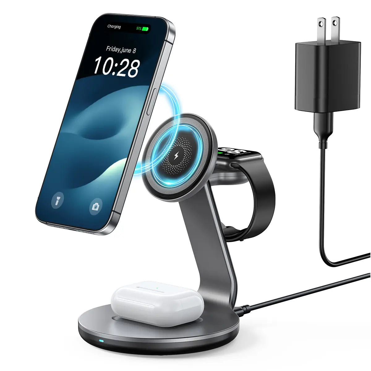 HERRBOL 3-In-1 Charging Station Compatible with Magsafe Wireless Charger for Iphone 12/13/14/15/16 Series for Airpods Iwatch Series Wireless Charger