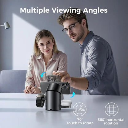 MAGIC JOHN 3-In-1 Wireless Charger Station，Fast Charging Stand for Apple & Samsung，One-Touch Control，One Click Open, Cooling Design, Foldable & Portable Design Wireless Charging Station for Iphone & Samsung Phone & Iwatch & Airpods Series