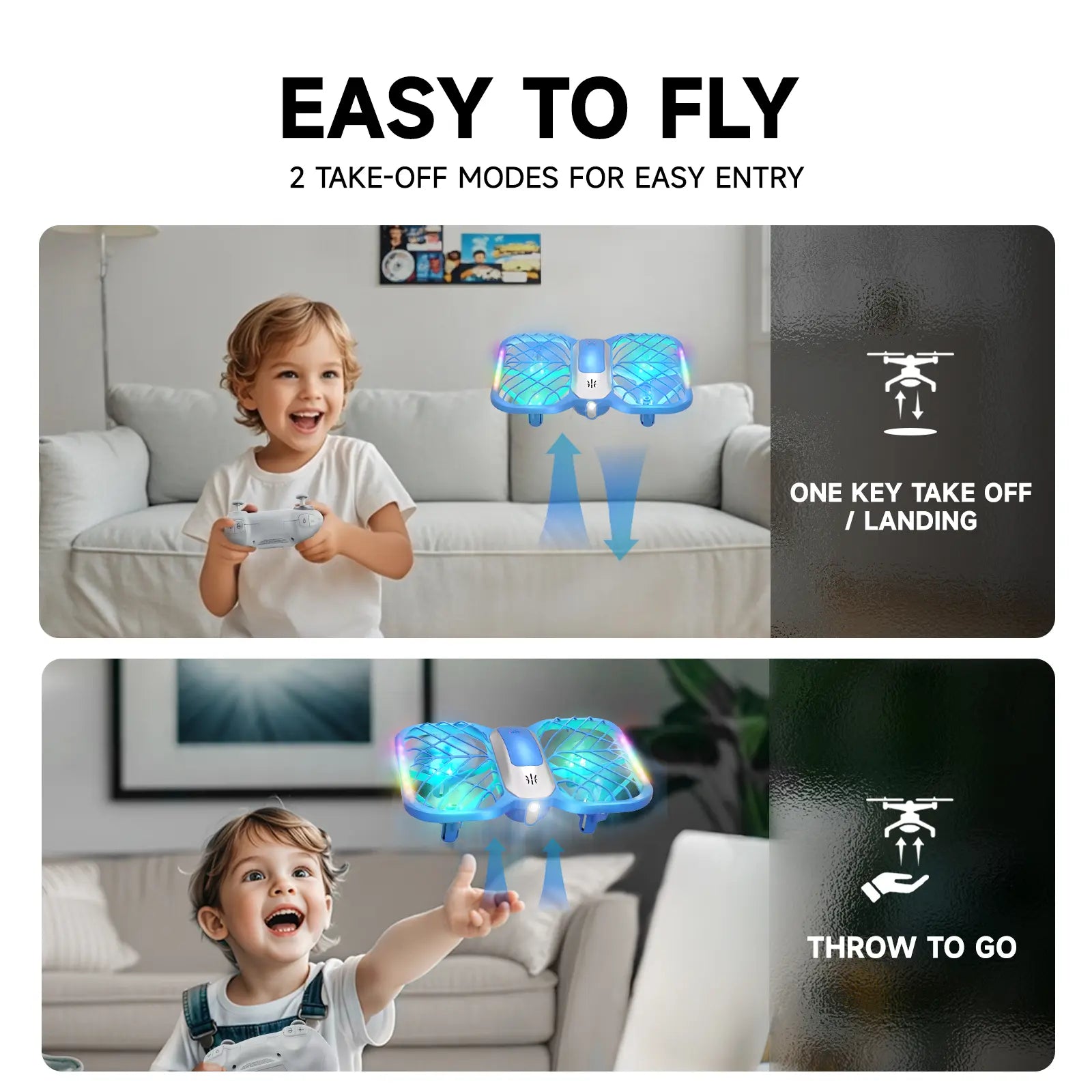 Uranhub Drones for Kids, Mini Drone with 5 Lighting Modes, 22-Min Flight Time RC Drone with 2 Batteries, 3D Flip, 3-Speed, Propeller Protection Cover
