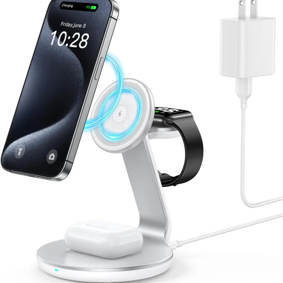 HERRBOL 3-In-1 Charging Station Compatible with Magsafe Wireless Charger for Iphone 12/13/14/15/16 Series for Airpods Iwatch Series Wireless Charger