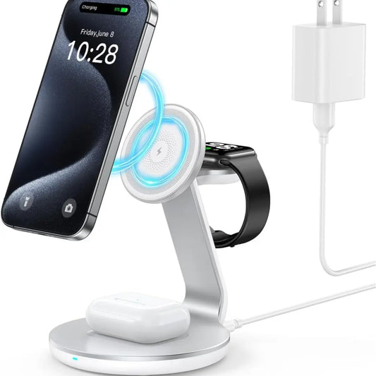 HERRBOL 3-In-1 Charging Station Compatible with Magsafe Wireless Charger for Iphone 12/13/14/15/16 Series for Airpods Iwatch Series Wireless Charger