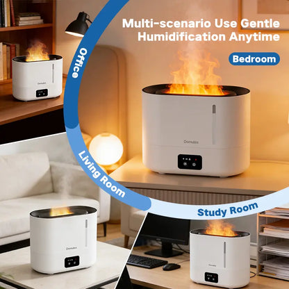 4L Top Fill Cool Mist Humidifier,Simulated Flame Essential Oil for Large Room for Baby,Fireplace Long Run Time,Auto Shut-Off 2-In-1 Purifier 10H Runtime 35 Db Quiet Supersized Easy to Clean & Fill, Humidifier for Dry Air Relief,White