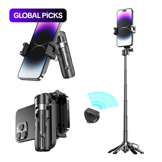 Selfie Stick Tripod, Extendable Grip Phone Tripod with Detachable Remote, 3-In-1 Mini Phone Grip, Vlog Livestreaming Photography Tool, Selfie Stand