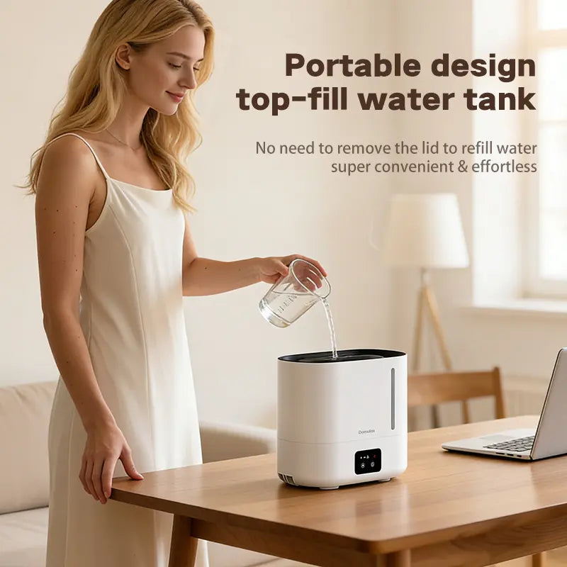 4L Top Fill Cool Mist Humidifier,Simulated Flame Essential Oil for Large Room for Baby,Fireplace Long Run Time,Auto Shut-Off 2-In-1 Purifier 10H Runtime 35 Db Quiet Supersized Easy to Clean & Fill, Humidifier for Dry Air Relief,White