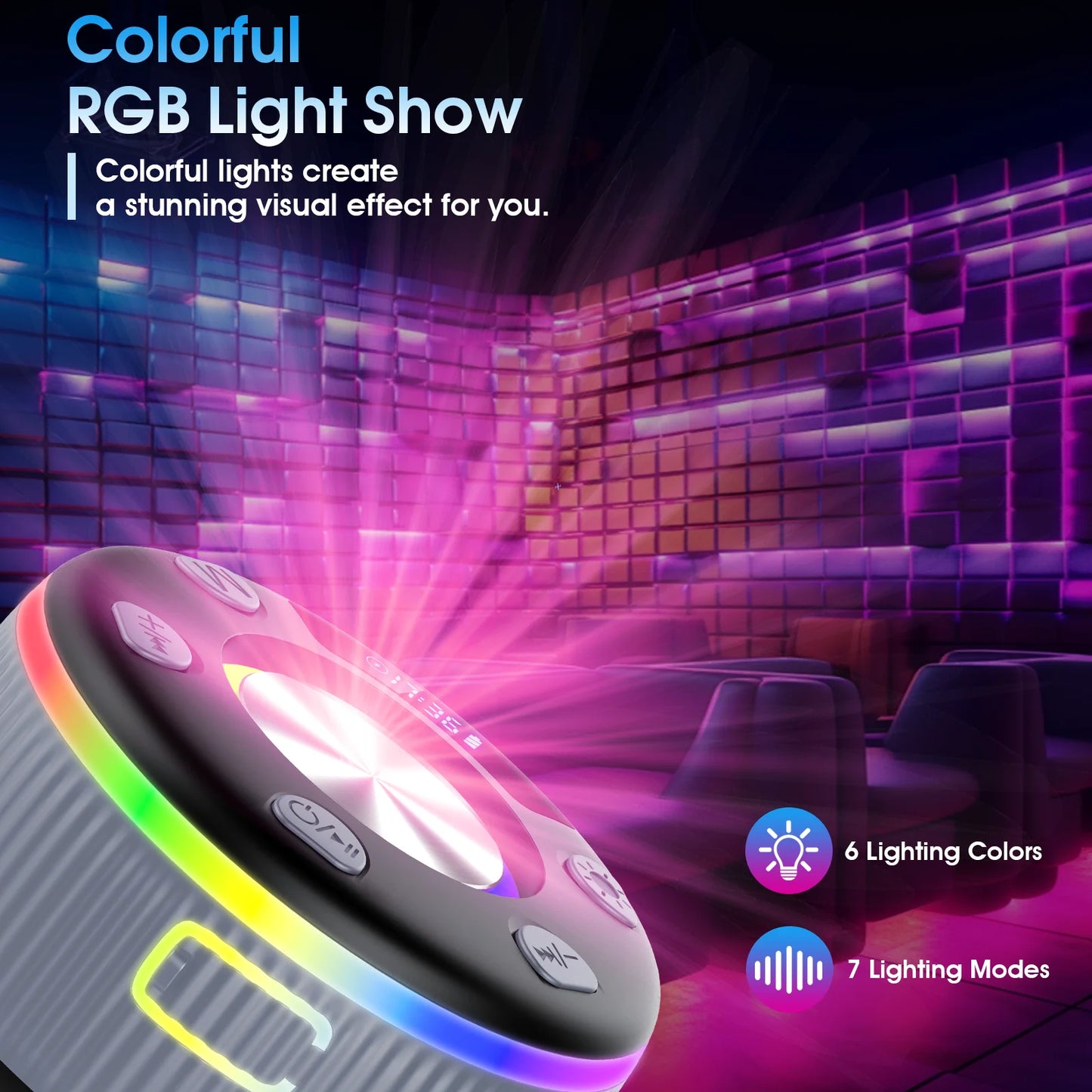 Bluetooth Shower Speaker, Portable Bluetooth 5.3 Speakers Wireless with Time Display, IP7 Waterproof Mini Speaker with RGB Lights, Stereo Bass, Suction Cup, for Bathroom Party Travel Outdoor